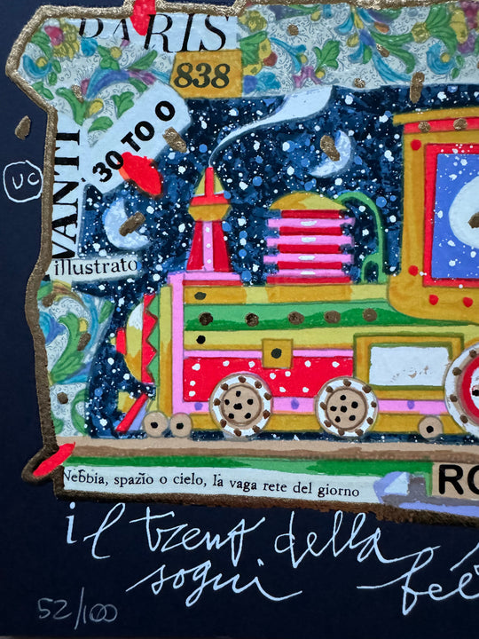 Il treno della sera mi porta sogni felici (fondo blu) | Francesco Musante