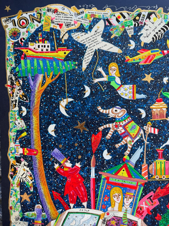 Sfoglio le pagine dei libri di Calvino (fondo blu) | Francesco Musante