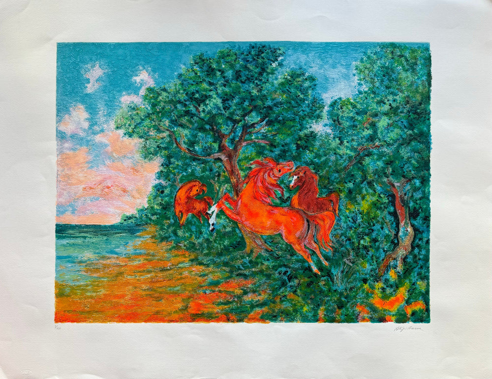 Cavalli in riva al fiume  | Aligi Sassu