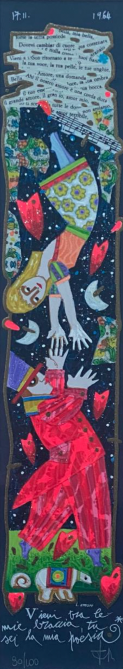 Opera incorniciata: Vieni tra le mie braccia (fondo blu) | Francesco Musante