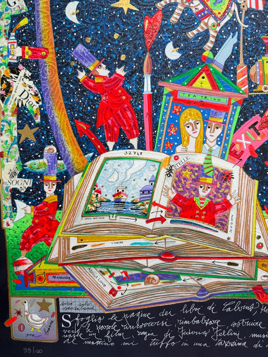 Sfoglio le pagine dei libri di Calvino (fondo blu) | Francesco Musante