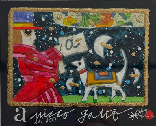 Opera in cornice: Amico gatto (fondo blu) | Francesco Musante