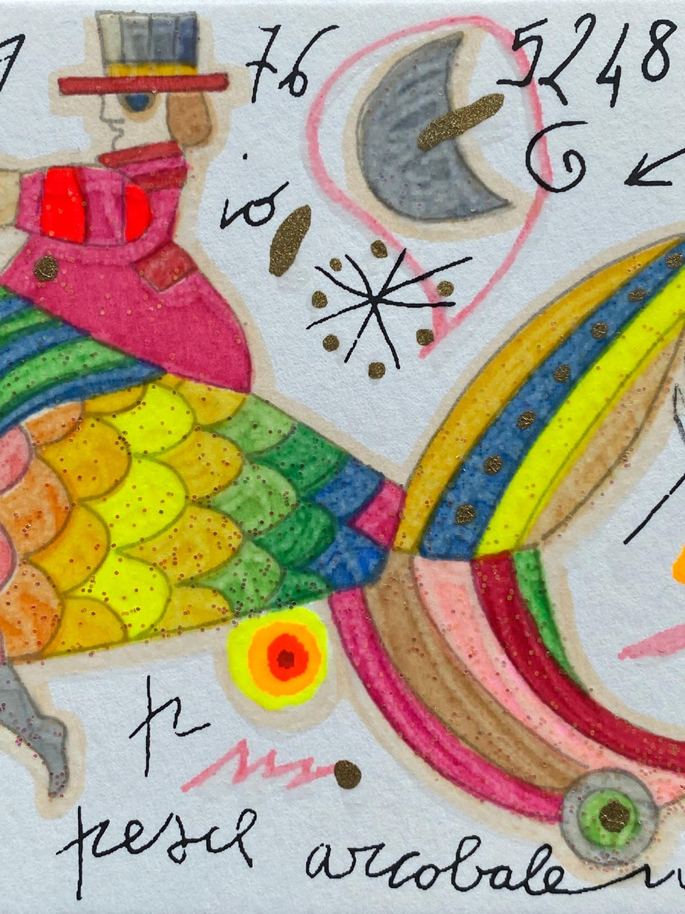 Cavalcando il pesce arcobaleno (Fondo bianco) | Francesco Musante