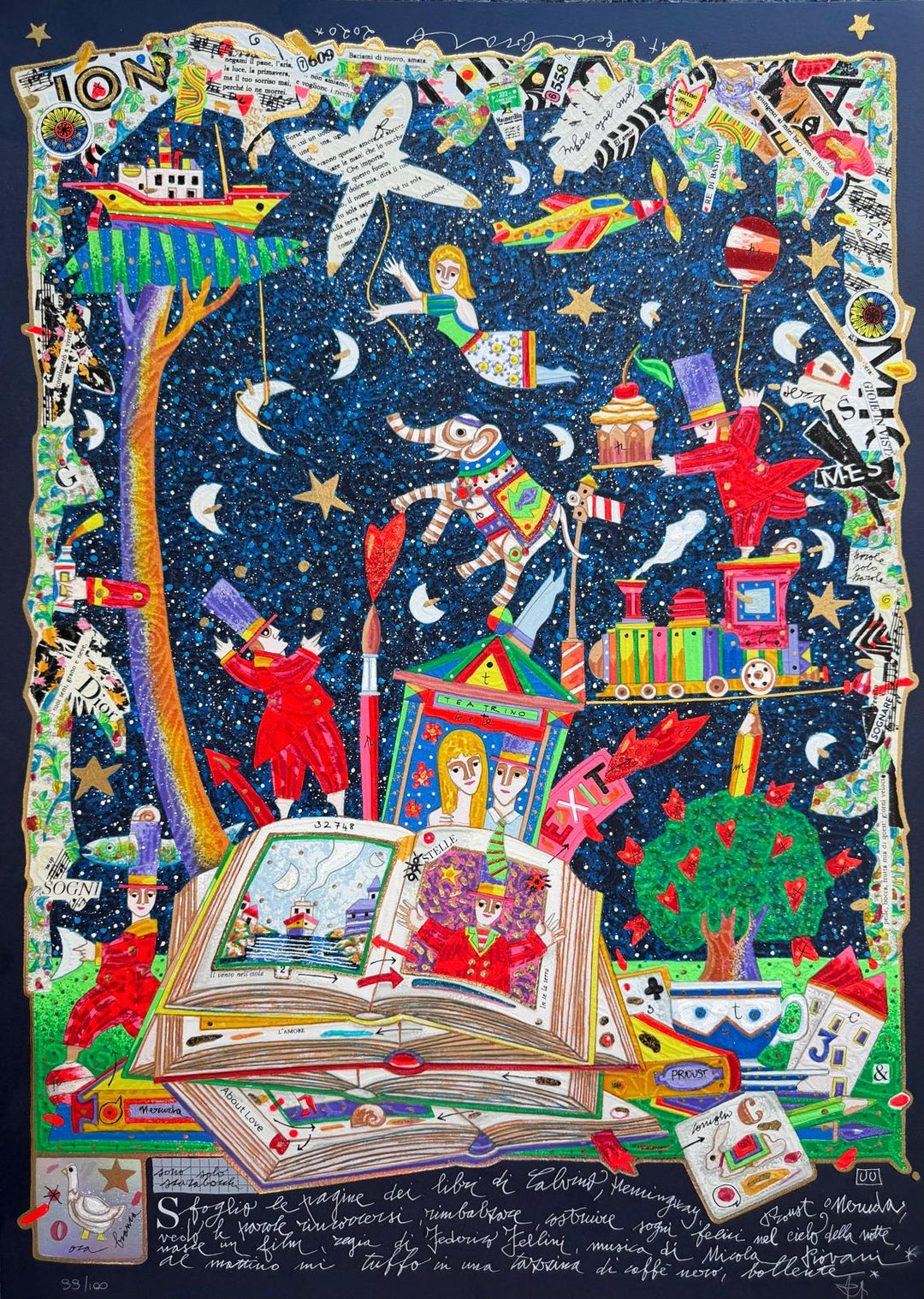 Sfoglio le pagine dei libri di Calvino (fondo blu) | Francesco Musante