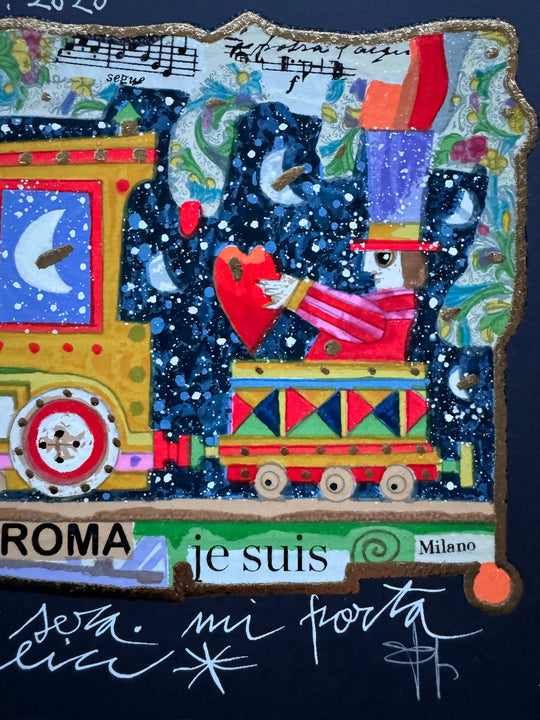 Il treno della sera mi porta sogni felici (fondo blu) | Francesco Musante