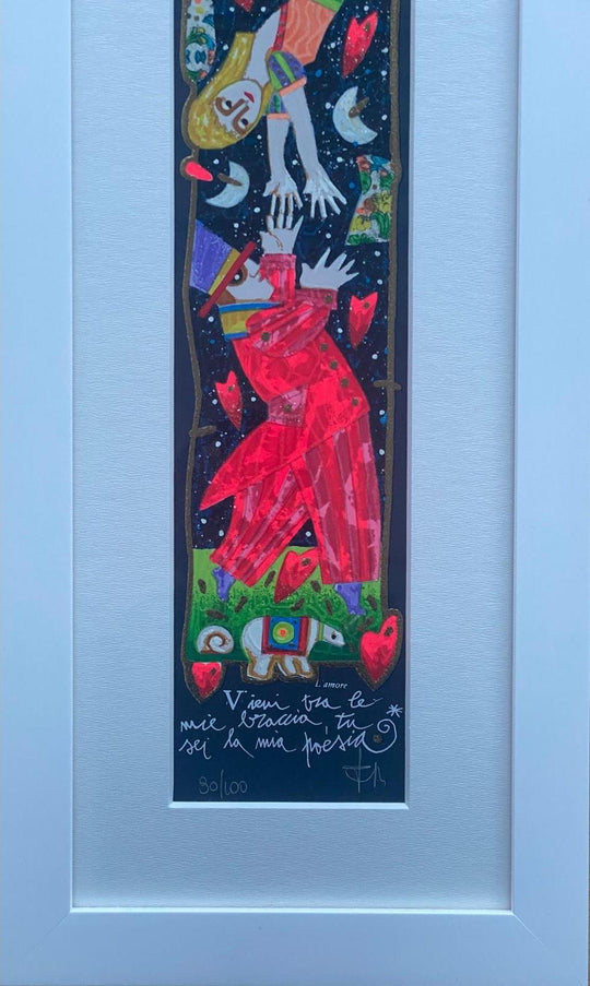 Opera incorniciata: Vieni tra le mie braccia (fondo blu) | Francesco Musante