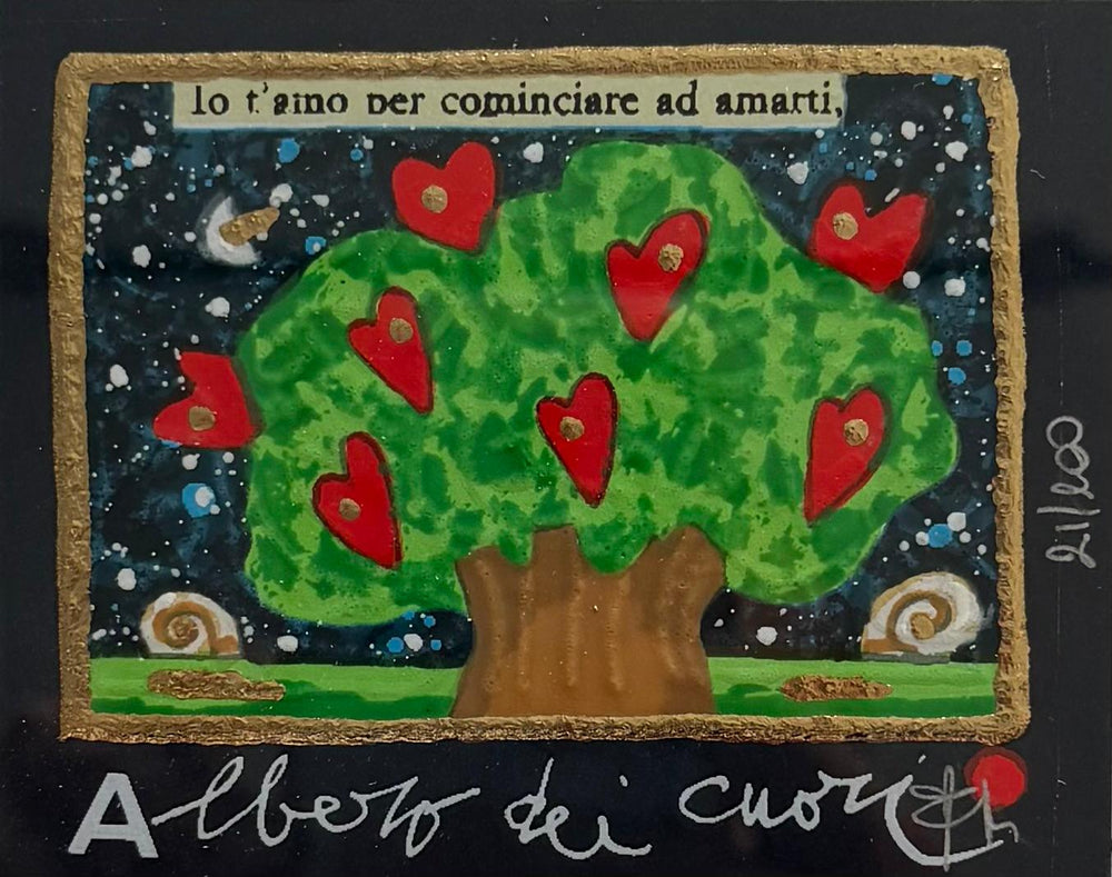 Opera in cornice: Albero dei cuori (fondo blu) | Francesco Musante