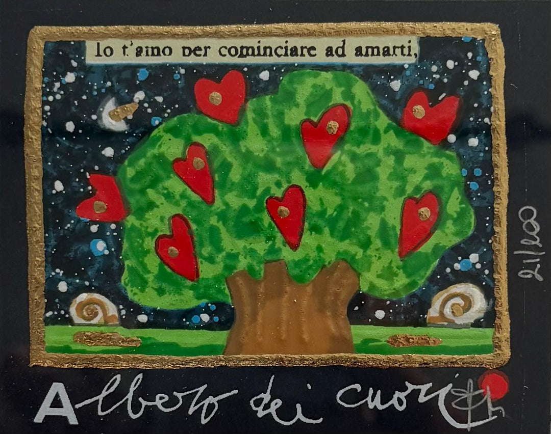 Opera in cornice: Albero dei cuori (fondo blu) | Francesco Musante