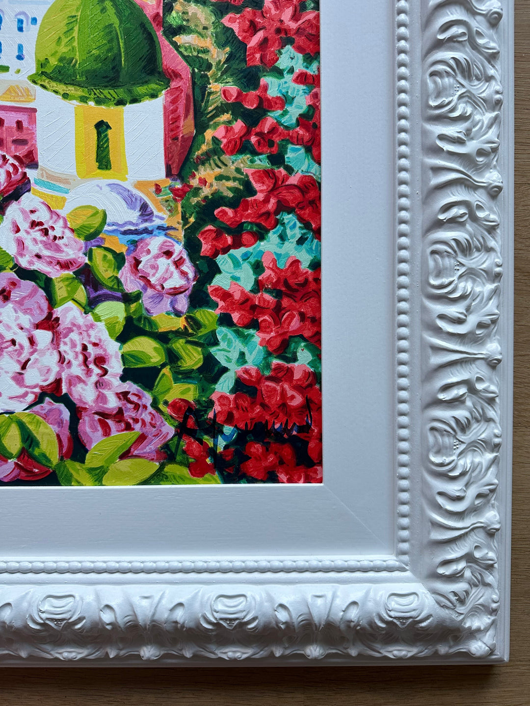 Opera incorniciata: Le sedie azzurre nella luce di Positano  | Athos Faccincani