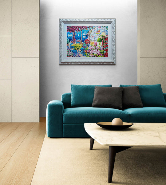 Opera incorniciata: Le sedie azzurre nella luce di Positano  | Athos Faccincani